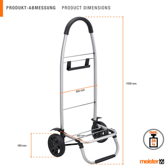 Master Shopping Trolley Black, 54 + 5 L - Foldable shopping cart with large wheels & cooler compartment - Detachable, waterproof bag - With hook for shopping cart
