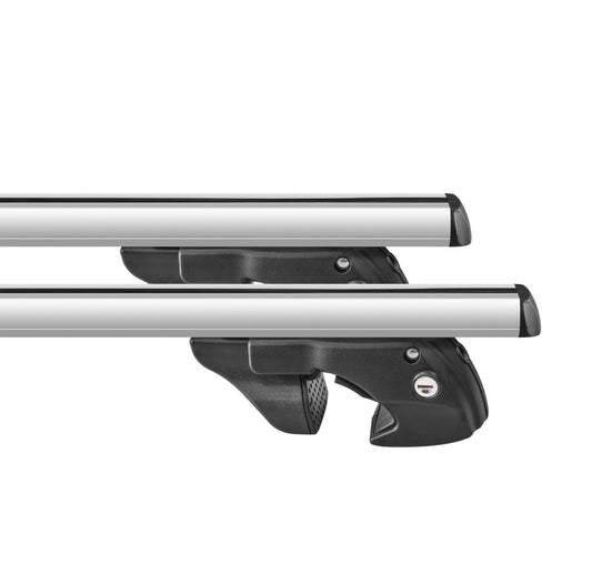 Fischer Roof Rack Topline L, for bike carriers, roof boxes or as ski holders, for open roof rails, load capacity 90 kg, pre-assembled, including lock, bar thickness 45 x 28 mm, bar length 120 cm.