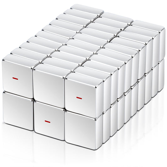 60 small powerful magnets, 10x10x4mm neodymium magnets, extra strong. The N-pole direction of the rectangular magnet is marked with "I". Ideal for kitchen cabinets and magnetic boards.