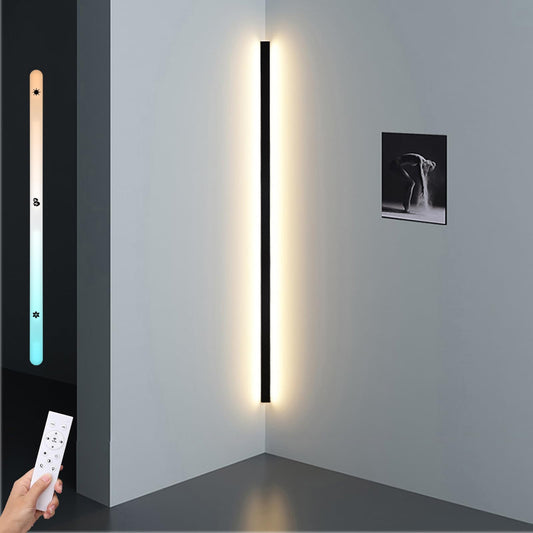 LOVUS Long LED Wall Light Indoor, 150CM Wall Corner Lamp with Remote Control, Black Modern Wall Lamp, Dimmable (3000K-6000K), Corner Wall Light, 50W 4000LM, Aluminum