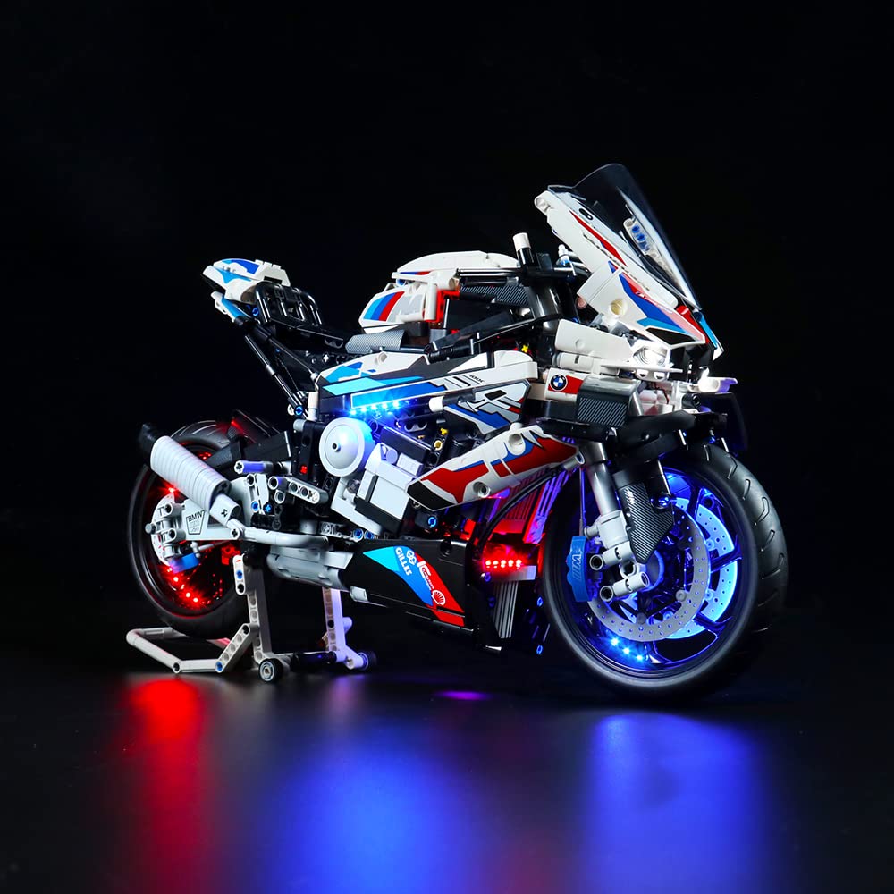 Remote Control Light Kit Compatible with Lego 42130 Technic BMW M 1000 Rr Motorcycle Collectible Building Kit (No Model), DIY Lighting Set for Motorcycle, Decoration Light for 42130 Creative Gift