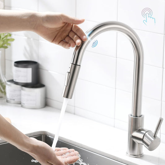 AIMADI Touch Sensor Kitchen Faucet Faucet with Pull-Out Sprayer 360° Rotatable Sink Faucet Mixer Tap Single Handle Kitchen Sink Faucet Brushed Nickel