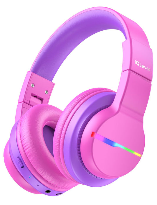 iClever Bluetooth Kids Headphones, Colorful LED Lights, Over-Ear Children's Headphones with 74/85dBA Volume Limit, 85 Hours of Playtime, Bluetooth 5.2, Built-in Microphone BTH12