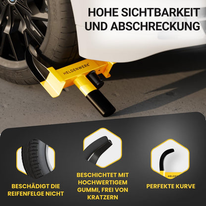 HERO WORK Parking Claw Wheel clamp with high-security lock & 3 keys - for trailers, motorhomes, caravans, cars - car wheel clamp, wheel clamp, wheel claw for 18-30cm tire width (Black/Yellow)