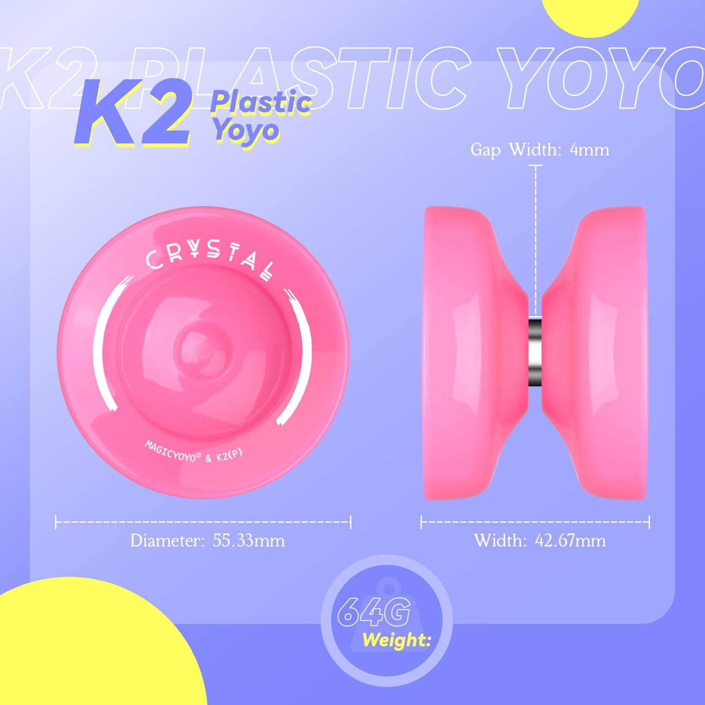 YOSTAR Yoyo K2 Crystal, dual-purpose JoJo for kids and adults, responsive and unresponsive YoYo, trick Jo-jo for finger spins, plastic Jo Jo toy with 12 strings, bearing kit