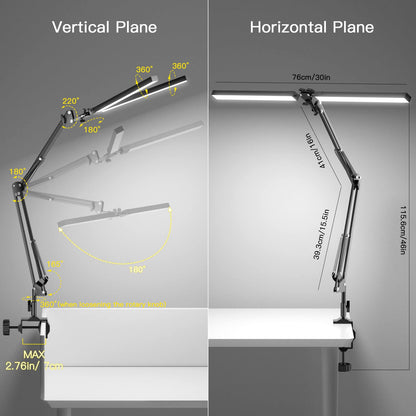 CHICLEW 24W LED Desk Lamp, Dual-Head Gooseneck Table Lamp Dimmable, 3 Color Temperatures & Stepless Dimming Reading Lamp, Eye-Care Clamp Lamp, Work Lamp Architect Lamp for Home/Office