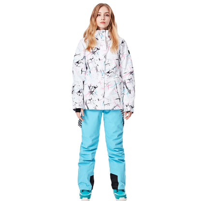 Womens ski suit snow suit windproof waterproof skiing snowboard jacket bib set for skiing snowboarding climbing SMNWT+Blue XS