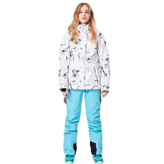 Womens ski suit snow suit windproof waterproof skiing snowboard jacket bib set for skiing snowboarding climbing SMNWT+Blue XS