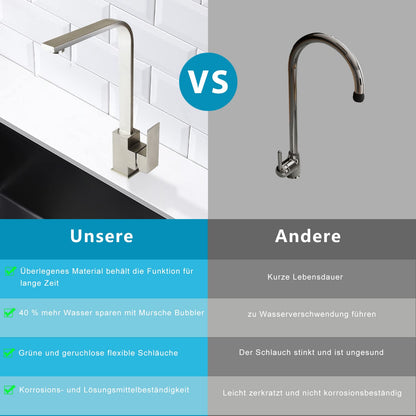 Mursche Kitchen Faucet Brushed High Pressure - Stainless Steel Mixer Tap 360° Swivel Sink Faucet 34CM Single Lever Mixer Faucets for Sink Garden Bathroom