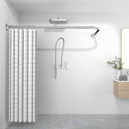 Raoot L-shaped shower curtain rod, bathroom tub corner shower rod, 95-115x95-115cm, adjustable drill rod for bathroom/tub.