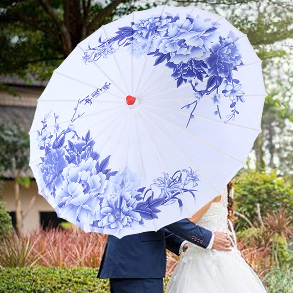 Haofy Japanese Umbrella, Flower Pattern, Oiled Paper Parasol, Art Decor, Windproof, Chinese Classical Dance Umbrella for Photography, Cosplay, Costume, Dance Performance, Wedding Prop (Blue)