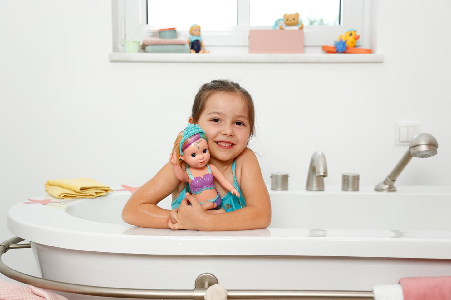 BABY born Mermaid 43cm, doll with long hair to style and light-up tail, for children ages 3 and up, batteries required, 837351 Zapf Creation.