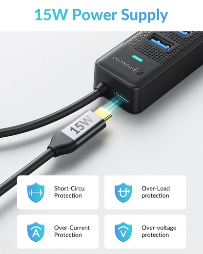 PHIXERO 7 Port USB Hub, 100CM Long Cable USB 3.0 Hub USB Distributor Adapter, Super Speed 5Gbps Data Hub, Compatible with All USB Port Devices