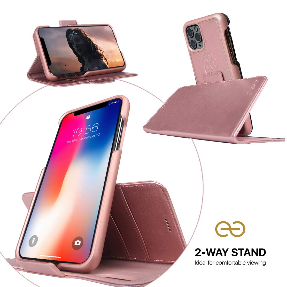 Dream Fibonacci 2in1 phone case flipcase for iPhone 11 | Magnetic iPhone case | TPU leather case protective cover, RFID protection, vegan faux leather, gift box | Pink