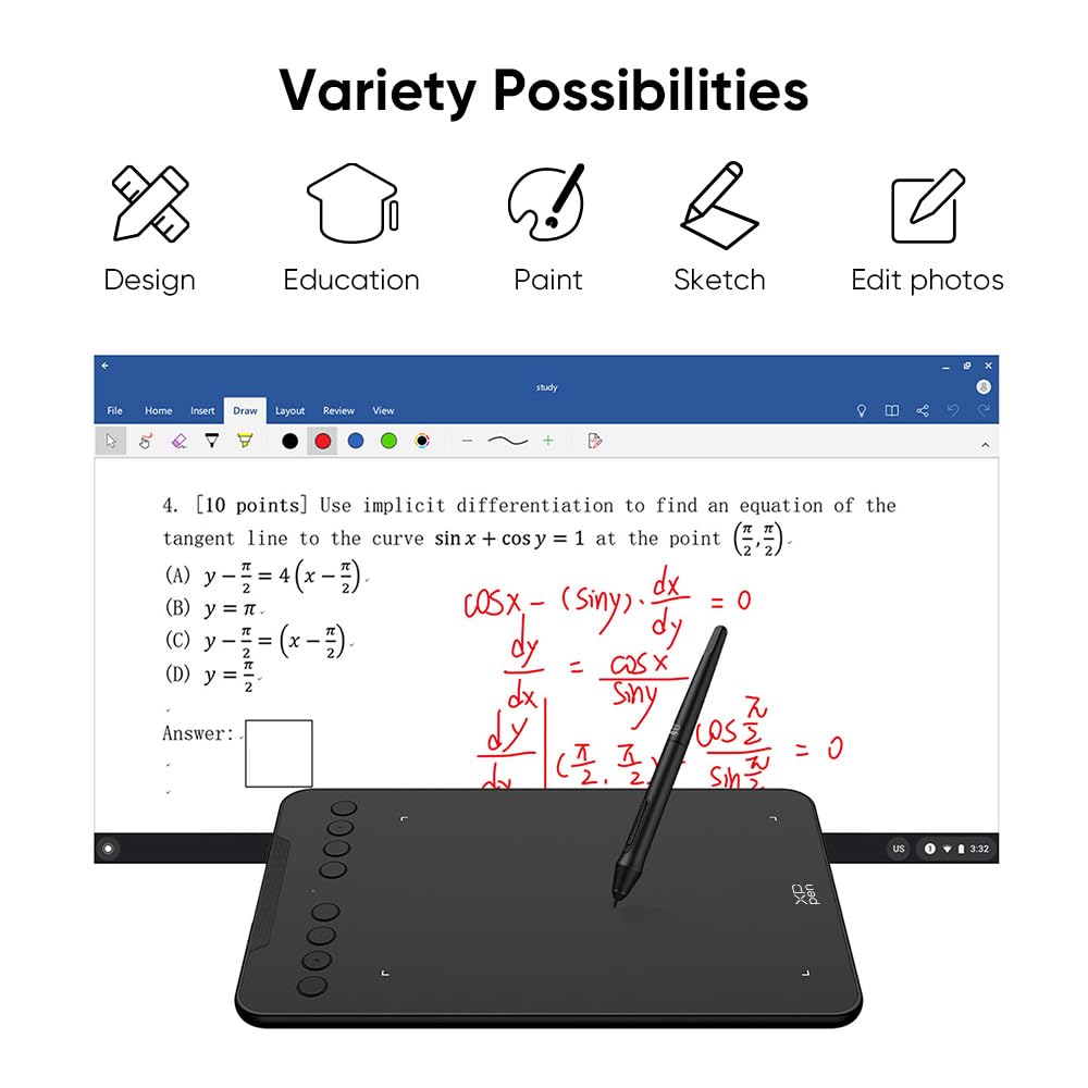 XP-PEN DECO01V2 Graphics Tablet, Drawing, 10 x 6 inches, Passive stylus, 8192 levels, Tilt and 8 shortcuts, compatible with Windows/Mac OS/ChromeBook/Android