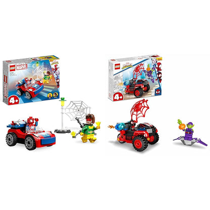 LEGO 10789 Marvel Spider-Man's Car and Doc Ock Set, Spidey and His Super Friends & 10781 Marvel Spidey and His Super Friends Miles Morales: Spider-Man's Techno-Trike, for ages 4 and up.