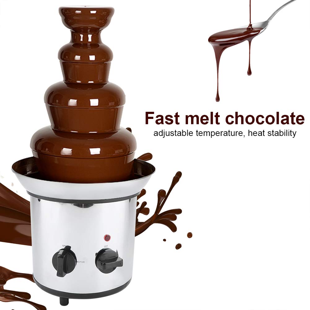 Electric chocolate fountain 170W, stainless steel 4-tiered chocolate fountain for children's birthday parties and weddings.