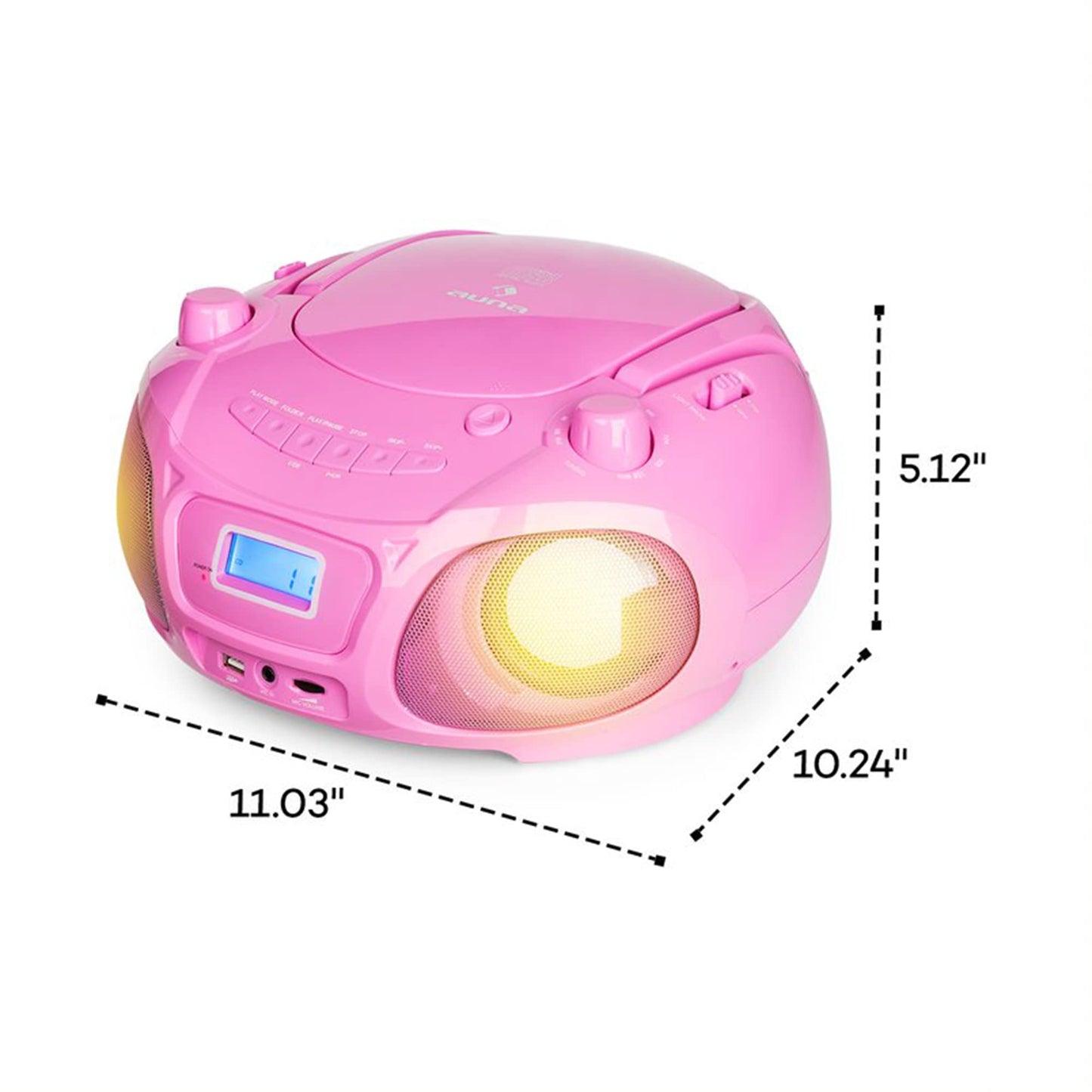 Auna Portable Radio for Kids with CD Player, Microphone, and USB, 3W Boombox with Bluetooth Function, AUX/FM Radio, Portable with LED Display, MP3, 5.0 Streaming, CD-Radio for Girls and Boys.