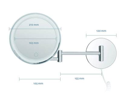 Libaro LED Makeup Mirror Siena - 7x magnification mirror with wall mounting - dimmable makeup mirror with auto-off & LED lighting - bathroom mirror with white cable, chrome-plated metal.