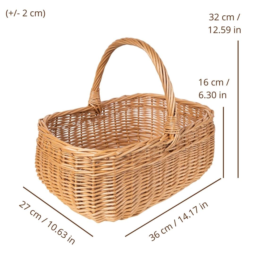 Creative Home shopping basket woven with handle picnic basket | 36 x 26 x 31 cm (+/- 2 cm) | Handmade | Natural brown | Versatile and durable Large woven Easter basket