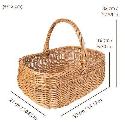 Creative Home shopping basket woven with handle picnic basket | 36 x 26 x 31 cm (+/- 2 cm) | Handmade | Natural brown | Versatile and durable Large woven Easter basket