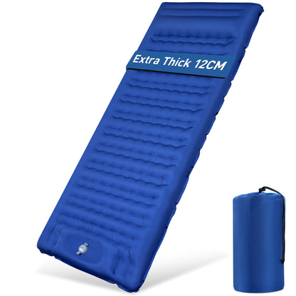 Self-inflating sleeping pad, 12CM Ultralight Inflatable Air Mattress with Camping Pillow, Portable Compact Camping Mat for Camping, Hiking, Backpacking, and Trekking (Navy Blue)