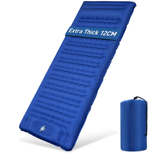 Self-inflating sleeping pad, 12CM Ultralight Inflatable Air Mattress with Camping Pillow, Portable Compact Camping Mat for Camping, Hiking, Backpacking, and Trekking (Navy Blue)
