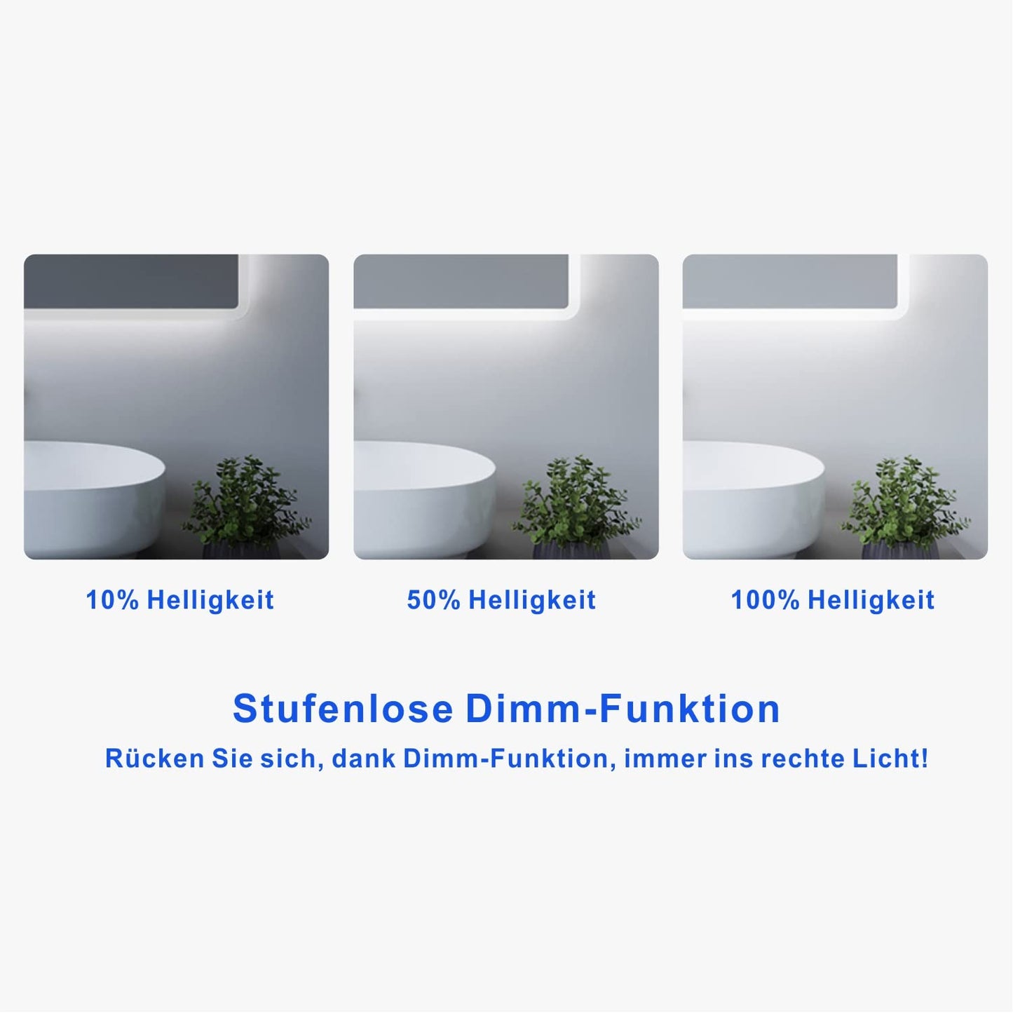 AQUABATOS 100x70 cm bathroom mirror with lighting LED wall mirror energy-saving. Dimmable touch switch + cool white 6400K + warm white 3000K + mirror defogger + IP44 + CE.