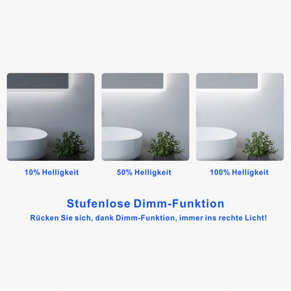 AQUABATOS 100x70 cm bathroom mirror with lighting LED wall mirror energy-saving. Dimmable touch switch + cool white 6400K + warm white 3000K + mirror defogger + IP44 + CE.