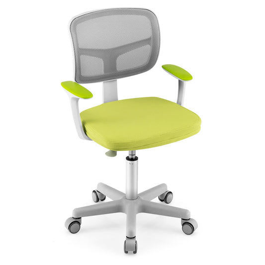 COSTWAY 360° swivel kids desk chair, 80-91.5 cm adjustable height youth chair with backrest & armrests, computer chair with 5 wheels for kids aged 3-10 years old (Green)