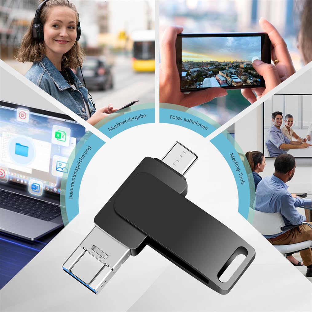 Mofboz USB Stick 512GB 4 IN 1 Waterproof USB Flash Drive USB 3.0 Memory Stick External Storage USB C Stick for Mobile Phone Computer Laptop PC Android External Storage