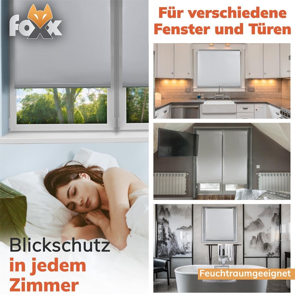 FOXX Thermo Roller Blind [FOR Windows WITHOUT Drilling] 85x220 cm Cream/Inside Roller Blind Opaque for Privacy/Clip-Fix Mounting/For Bedroom, Living Room, Kitchen, Office, Nursery