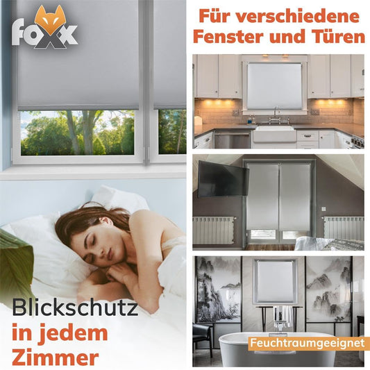 FOXX Thermo Roller Blind [FOR Windows WITHOUT Drilling] 85x220 cm Cream/Inside Roller Blind Opaque for Privacy/Clip-Fix Mounting/For Bedroom, Living Room, Kitchen, Office, Nursery