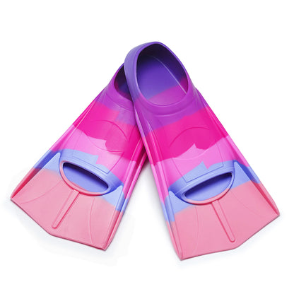 Swim fins for kids, 100% silicone short fins, diver fins rainbow fins for kids adults men women swimming diving (Rainbow-Purple, XXS)