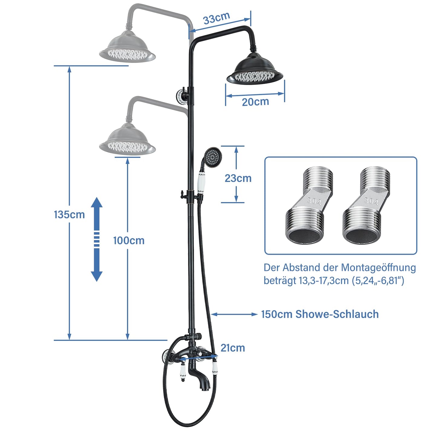 Suguword Black Shower Faucet Set Shower System Rain Shower Set with Shower Head Shower Column Rainfall Hand Shower Bar Blue and White Porcelain Complete Set Shower Faucet Anti-Liming