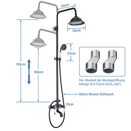 Suguword Black Shower Faucet Set Shower System Rain Shower Set with Shower Head Shower Column Rainfall Hand Shower Bar Blue and White Porcelain Complete Set Shower Faucet Anti-Liming