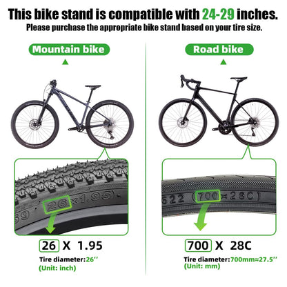 RBRL bike stand with 40 mm hole spacing, Adjustable bike stand made of aluminum alloy, Durable and non-slip, suitable for 24-29 inch MTB, Ebike, Extra stable up to 45 kg load.