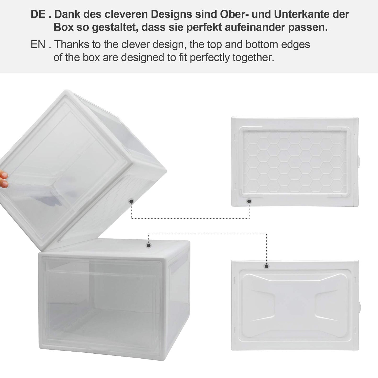 Yorbay Shoe Box, set of 3, stackable shoe organizer, plastic box with transparent door, reusable shoe storage, 37x26x20 cm, for shoes up to size 48, White