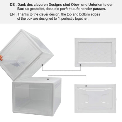 Yorbay Shoe Box, set of 3, stackable shoe organizer, plastic box with transparent door, reusable shoe storage, 37x26x20 cm, for shoes up to size 48, White