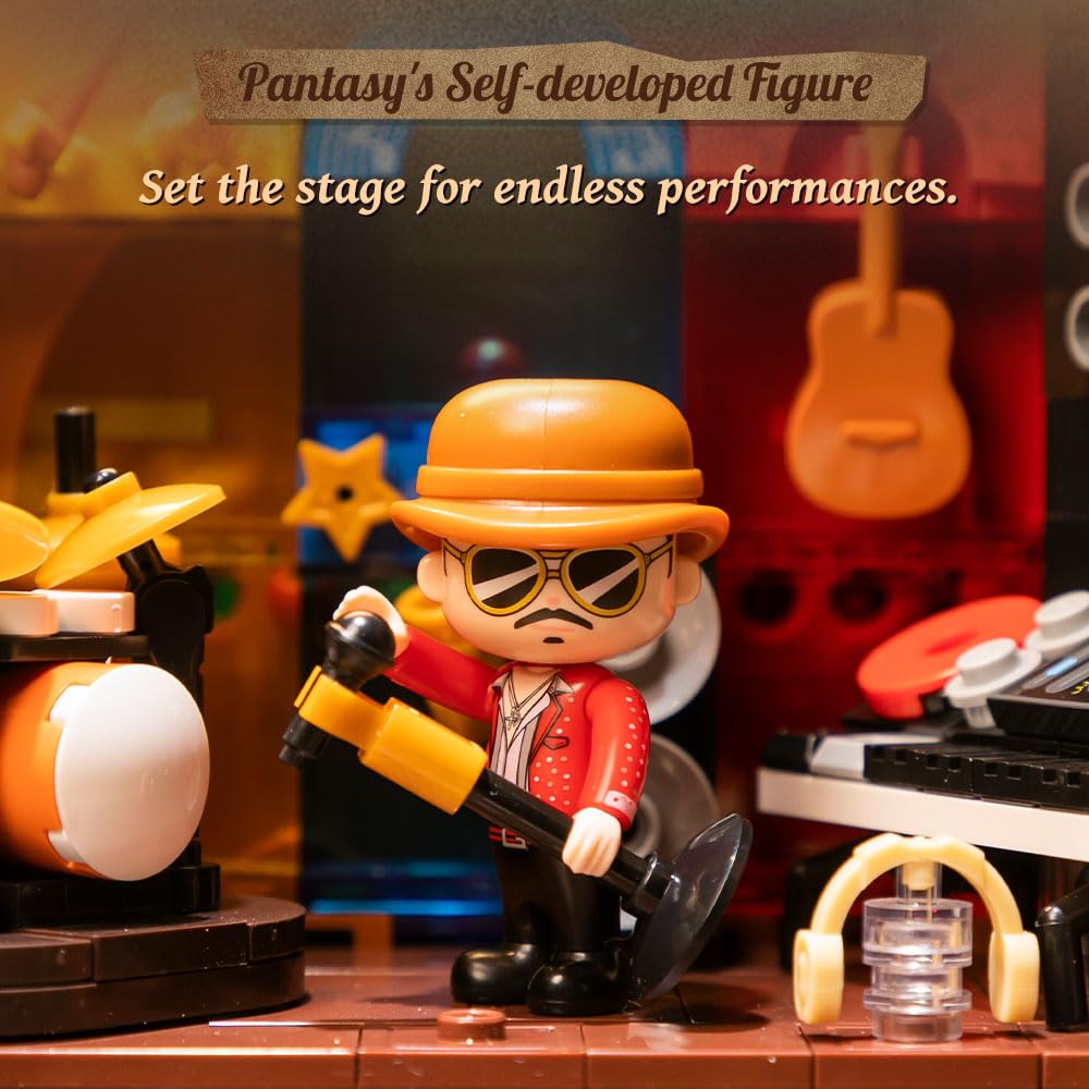 PANTASY Retro Jukebox building set with coin & sound function. Mechanical Music Box model with acrylic records, recording studio & minifigure. Collector set as a gift for adults and teenagers.