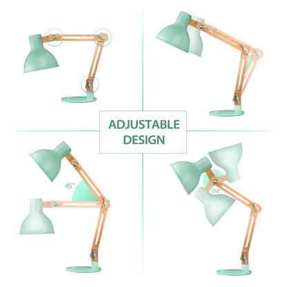 Tomons desk lamp, LED table lamp in classic wood design, bedside lamp, lamp with adjustable arm, table lamp for living room, office, white