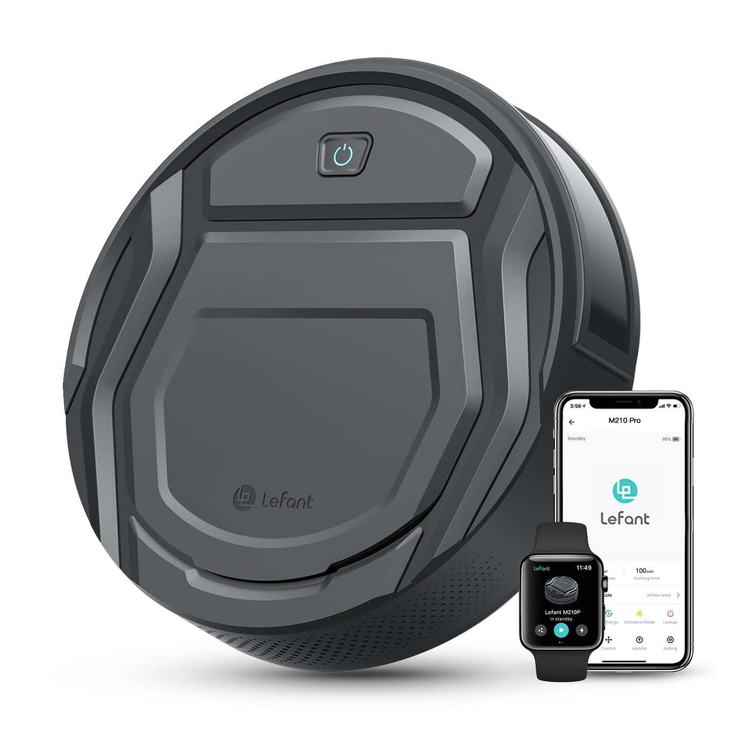 LEFANT M210PG robot vacuum with 2200 Pa, WiFi, compatible with Alexa and app control, 120 min runtime, optimized for carpets, pet hair, and hard floors with charging dock.
