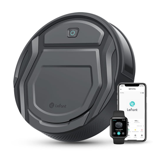 LEFANT M210PG robot vacuum with 2200 Pa, WiFi, compatible with Alexa and app control, 120 min runtime, optimized for carpets, pet hair, and hard floors with charging dock.