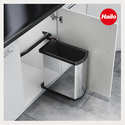 Hailo Waste Collector 3418101 | Trash Can Uno 18 L swivel | Built-in waste bin polished black | for 45cm cabinet with hinged door | Ideal for modern kitchens | With automatic swivel-tilt lid