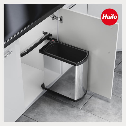 Hailo Waste Collector 3418101 | Trash Can Uno 18 L swivel | Built-in waste bin polished black | for 45cm cabinet with hinged door | Ideal for modern kitchens | With automatic swivel-tilt lid