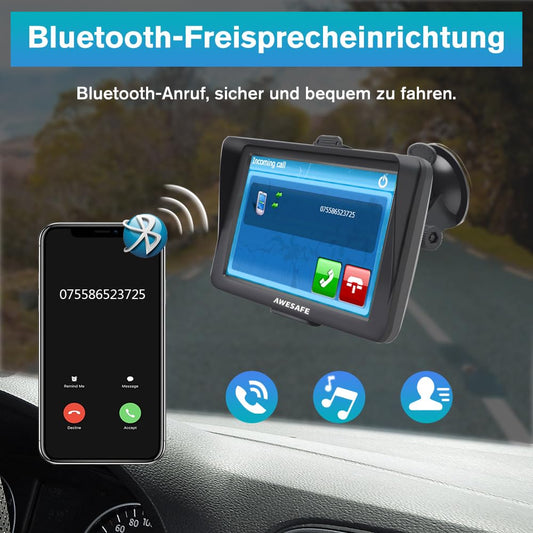 AWESAFE Bluetooth GPS device for car with backup camera, 7 inch touchscreen, supports 2023 Europe maps with lifelong free updates, GPS navigation for car, car, truck.