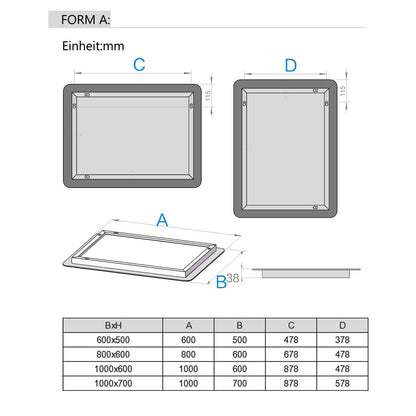 LISA LED bathroom mirror with lighting 60x50 cm, large bathroom mirror with touch dimmable warm white/cold white light. Anti-fog wall mirror for bathroom, toilet, hallway. Rounded corners.