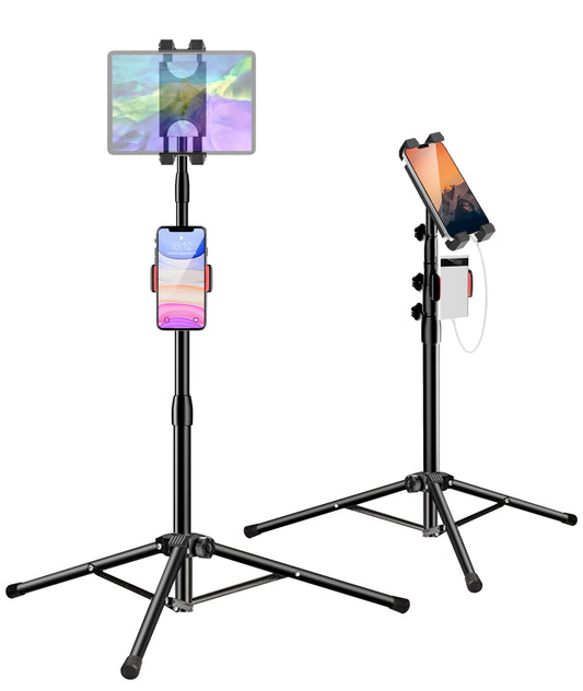 Tablet Stand Tripod, Adjustable Height Stand for iPad with 2 Holders for iPad Pro 12.9/11/10.5/9.7, iPad Air, iPad Mini 6/5/4/3/2, Tab, Switch, all 4.7-13 inch tablets and smartphones.