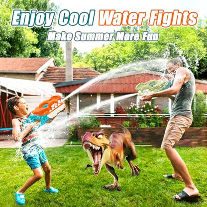 weirtoya 2 Piece Dinosaur Water Gun Kids 580ml Water Squirt Gun 7-10M Powered Water Gun Toy for Girls Boys Ice Cubes Suitable
