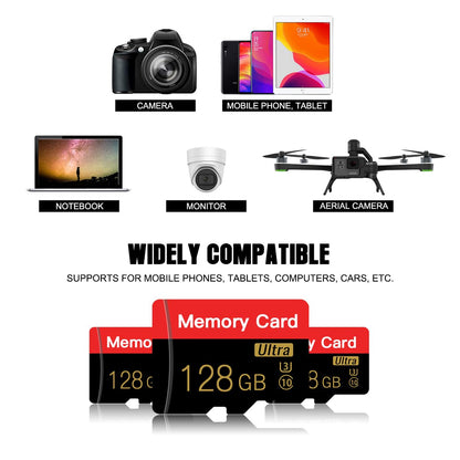 2 pieces of 128GB Micro SD card with adapter, C10/U3/UHS-I/A1, TransFlash card, TF card for camera, smartphone, tablet, drone (Red 128GB *2)